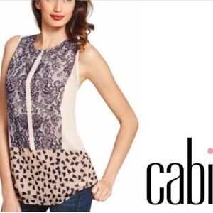 CAbi Black Lace and White Geometric Blouse #938 Cream Rosewater Lady Like Tunic